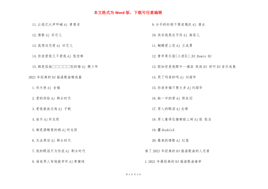 【2021年经典的DJ摇滚歌曲推荐】2021比较火的摇滚歌曲.docx_第2页