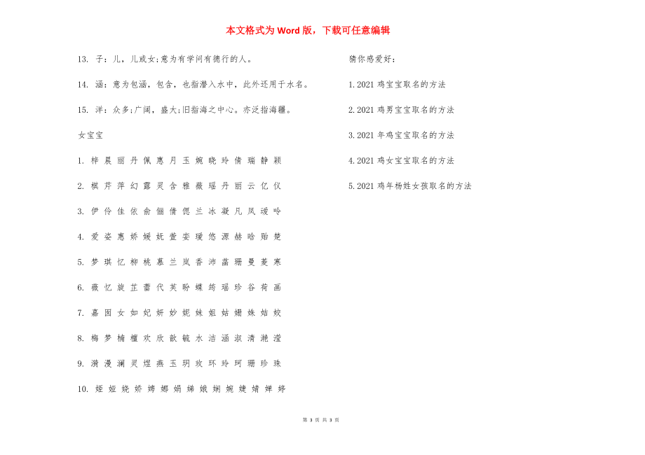 狗宝宝取名大全2021款【2021鸡宝宝取名的技巧】.docx_第3页