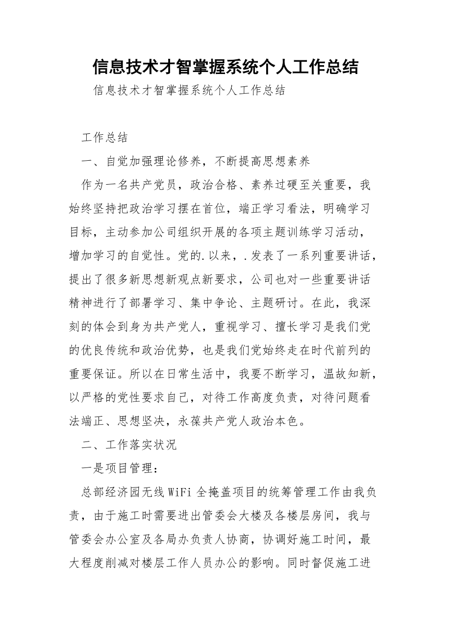 信息技术才智掌握系统个人工作总结.docx_第1页