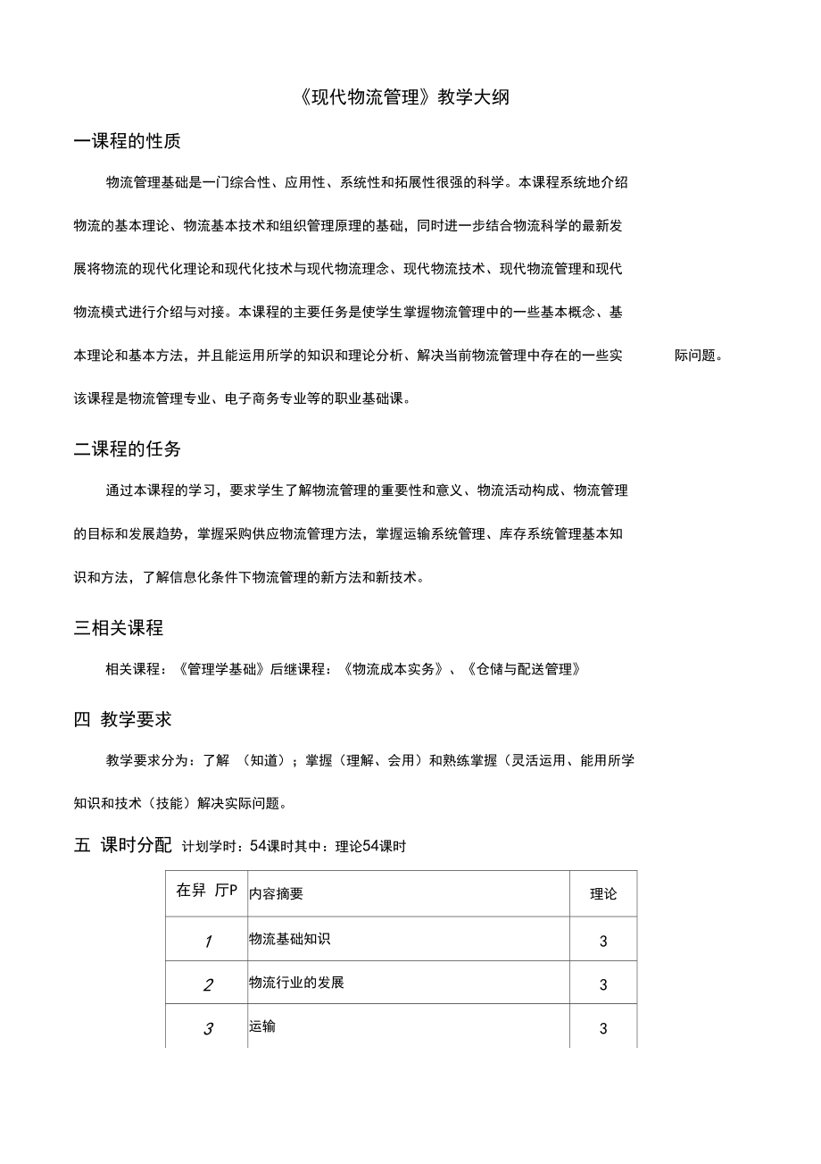 现代物流管理_教学大纲.docx_第1页