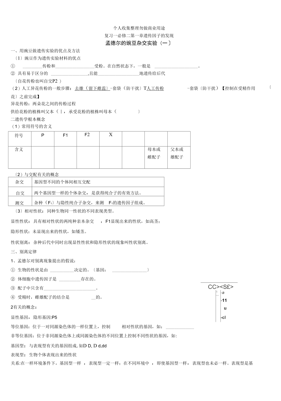 复习一孟德尔豌豆杂交实验一.doc_第3页