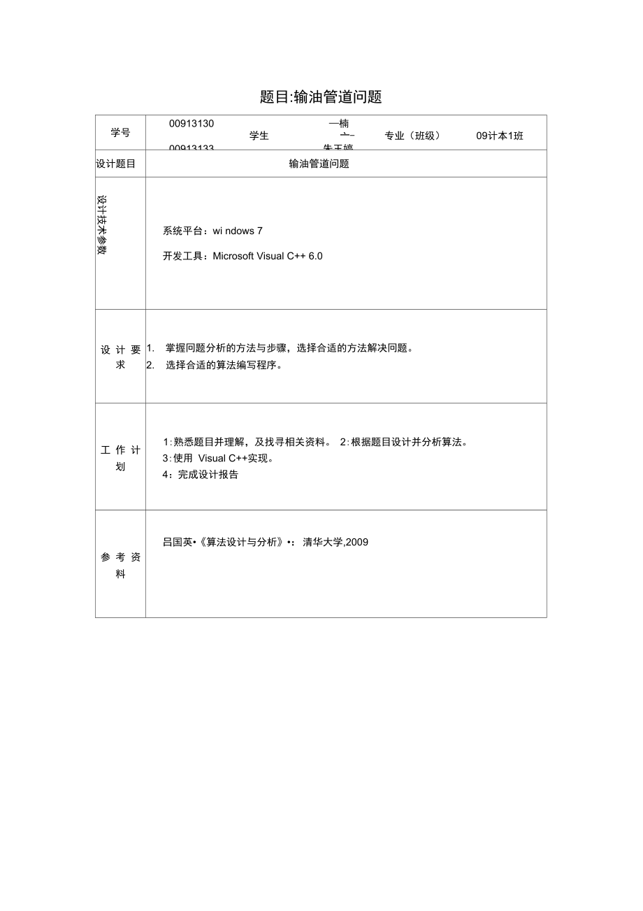 算法设计与分析报告——输油管道问题实验报告材料.doc_第1页