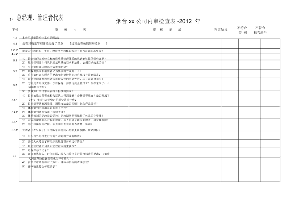 烟台xx公司质量管理体系检查表.doc_第1页