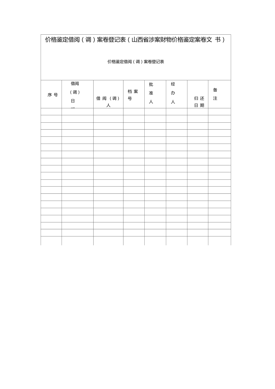 价格鉴定借阅(调)案卷登记表(山西省涉案财物价格鉴定案卷文书).doc_第1页