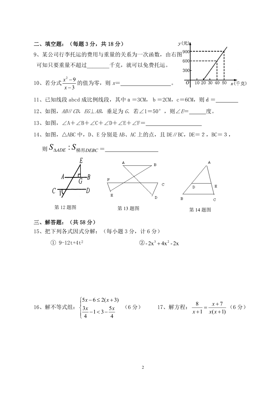 2013年八年级下册数学期末考试卷及答案.doc_第2页