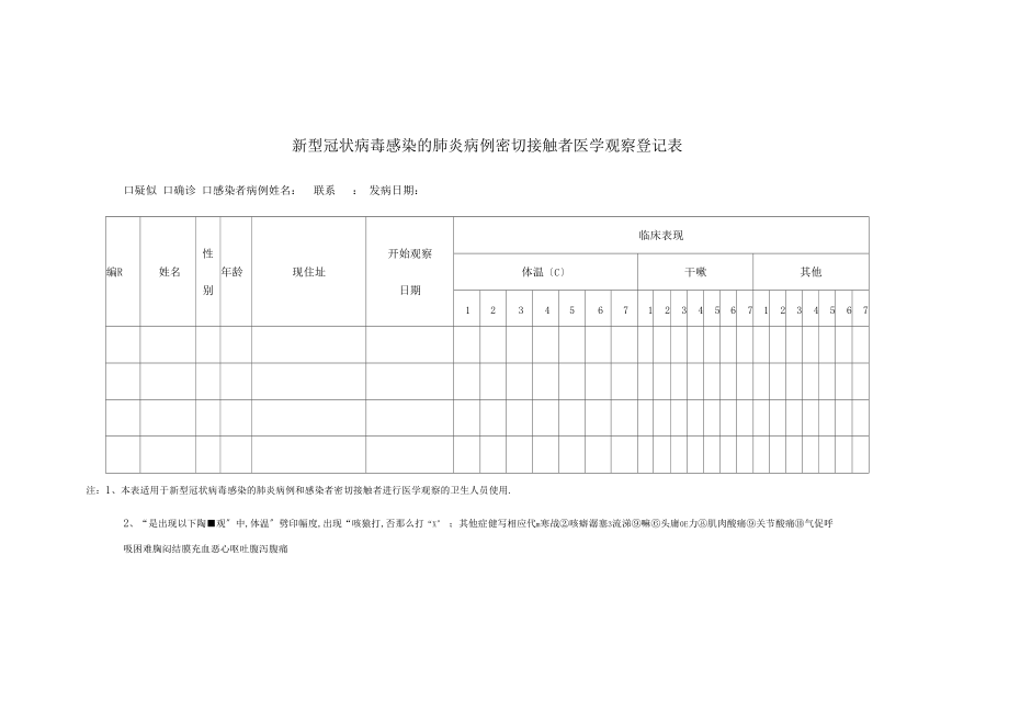 【最新】疫情防控接触及观察记录表格.docx_第2页