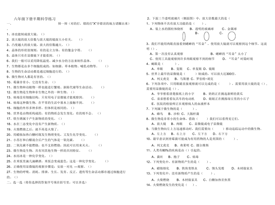 六年级下册科学半期考试.docx_第1页