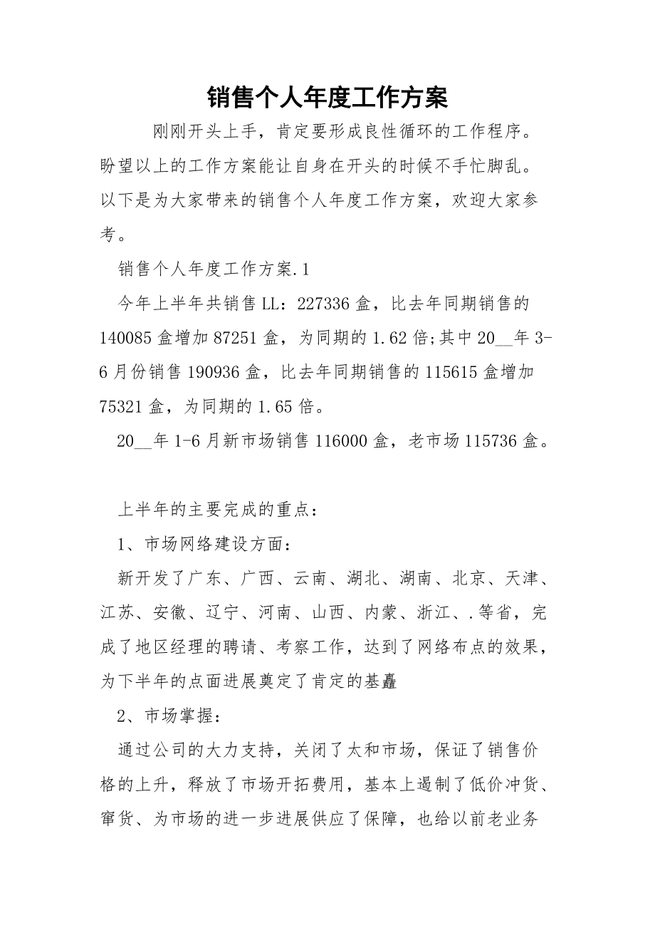 销售个人年度工作方案.docx_第1页