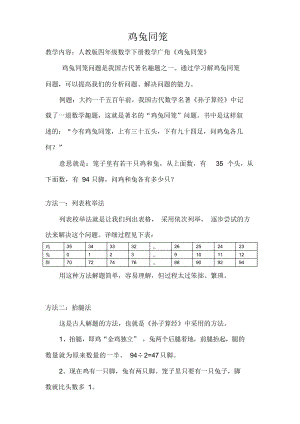 解决《鸡兔同笼》问题的几种方法简单介绍-解决鸡兔同笼问题有几种方法.docx