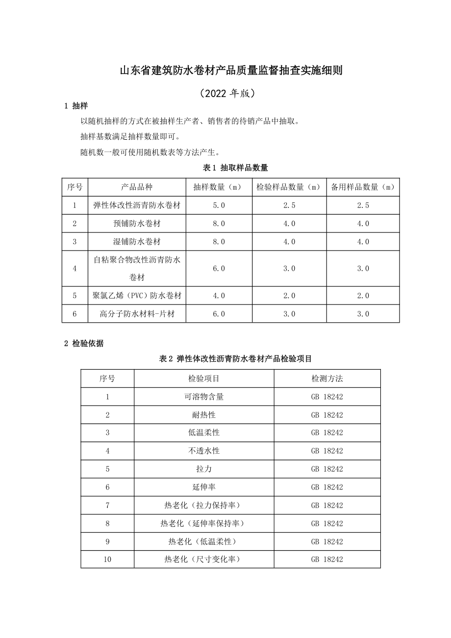 2022山东省建筑防水卷材产品质量监督抽查实施细则.pdf_第1页