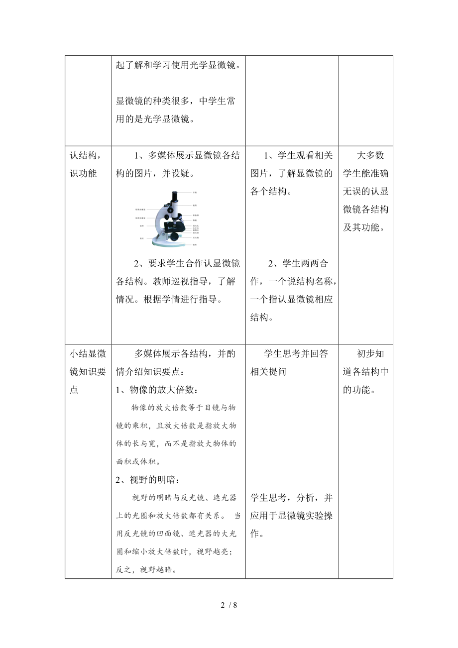 苏教版初中生物七年级上册 1.2.2 探索生命的方法-学习使用显微镜 教案.doc_第2页