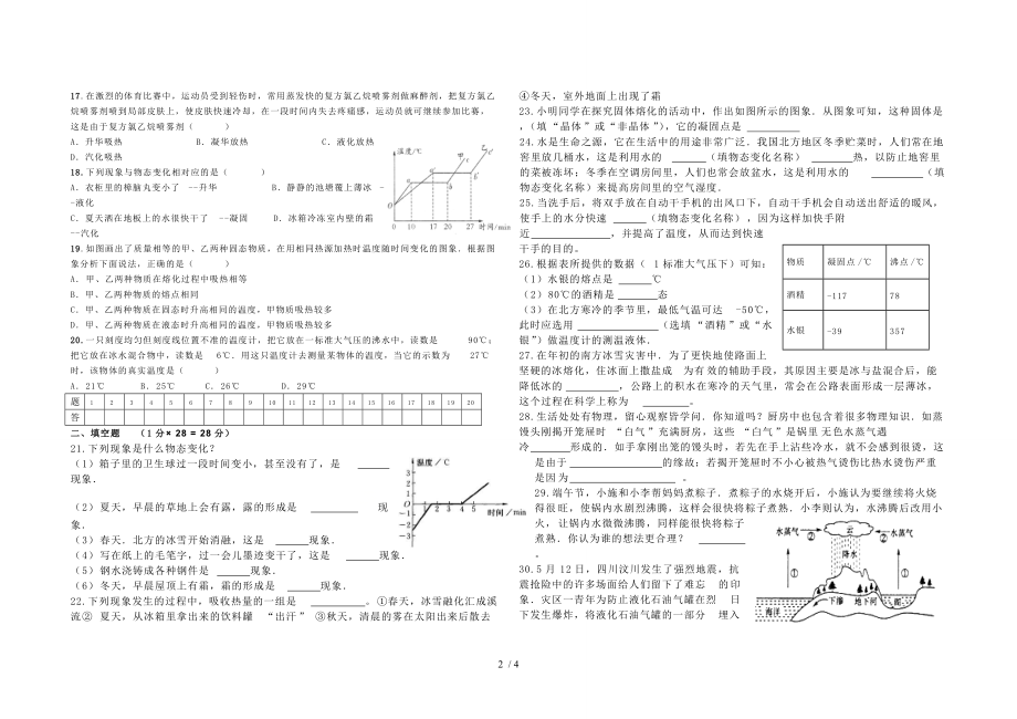 人教版 八年级上册 第三章 物态变化 试题（无答案）.doc_第2页