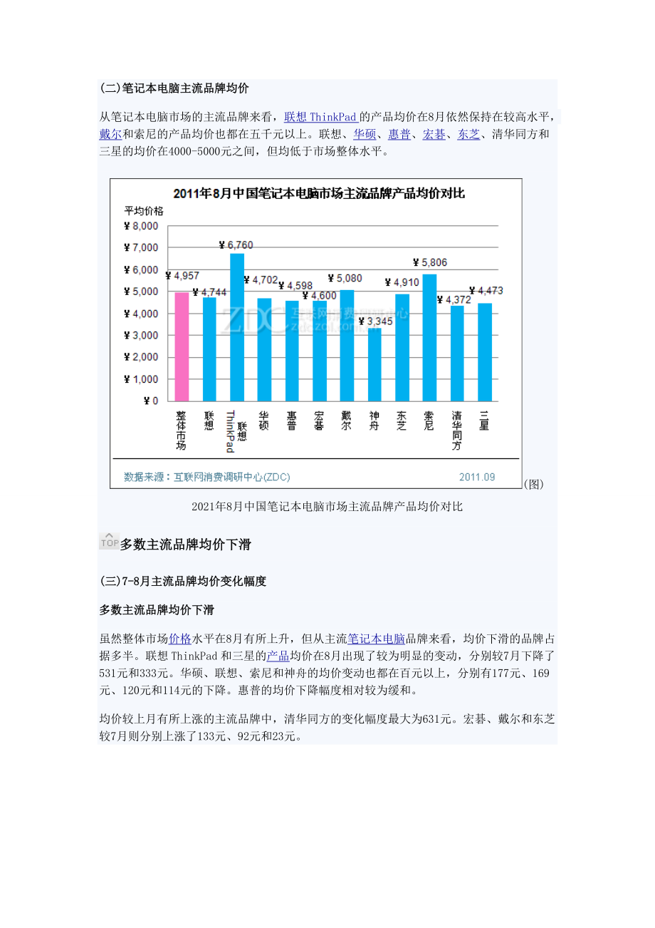 XX年8月中国笔记本电脑市场价格分析报告.docx_第2页