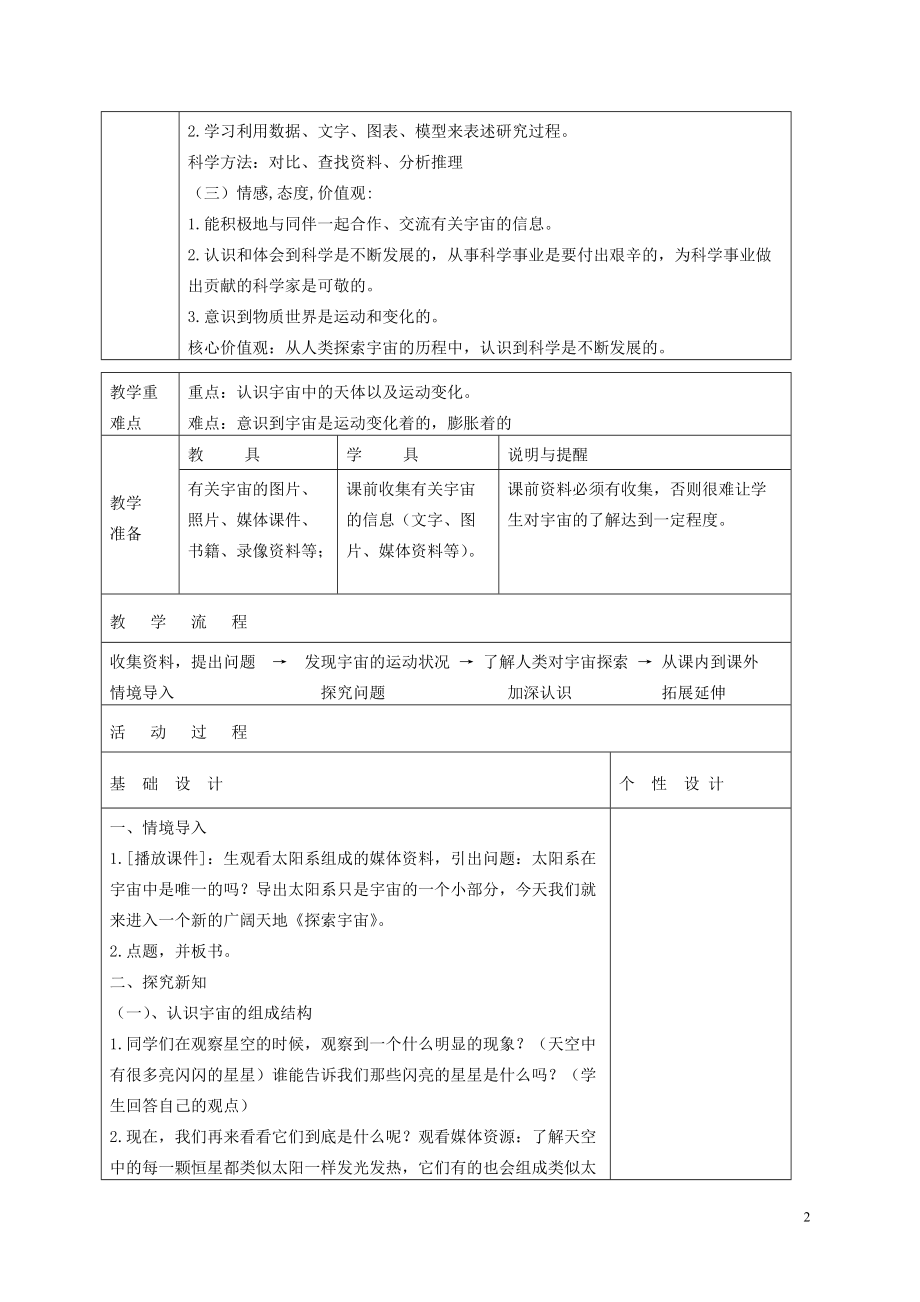 教科版六年级下册科学教案1_第三单元_探索宇宙.doc_第2页