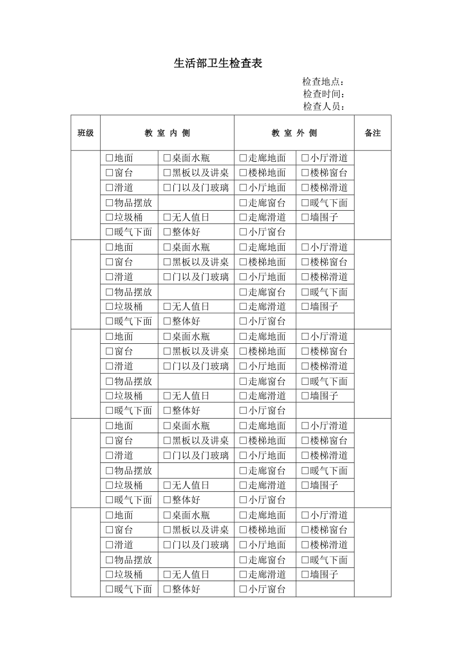 精品资料（2021-2022年收藏的）生活部卫生检查表.doc_第1页