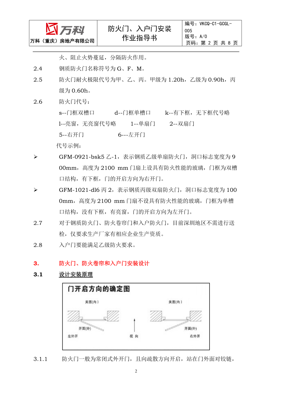 VKCQC1GCGL005防火门、入户门安装作业指导书[1].doc_第2页