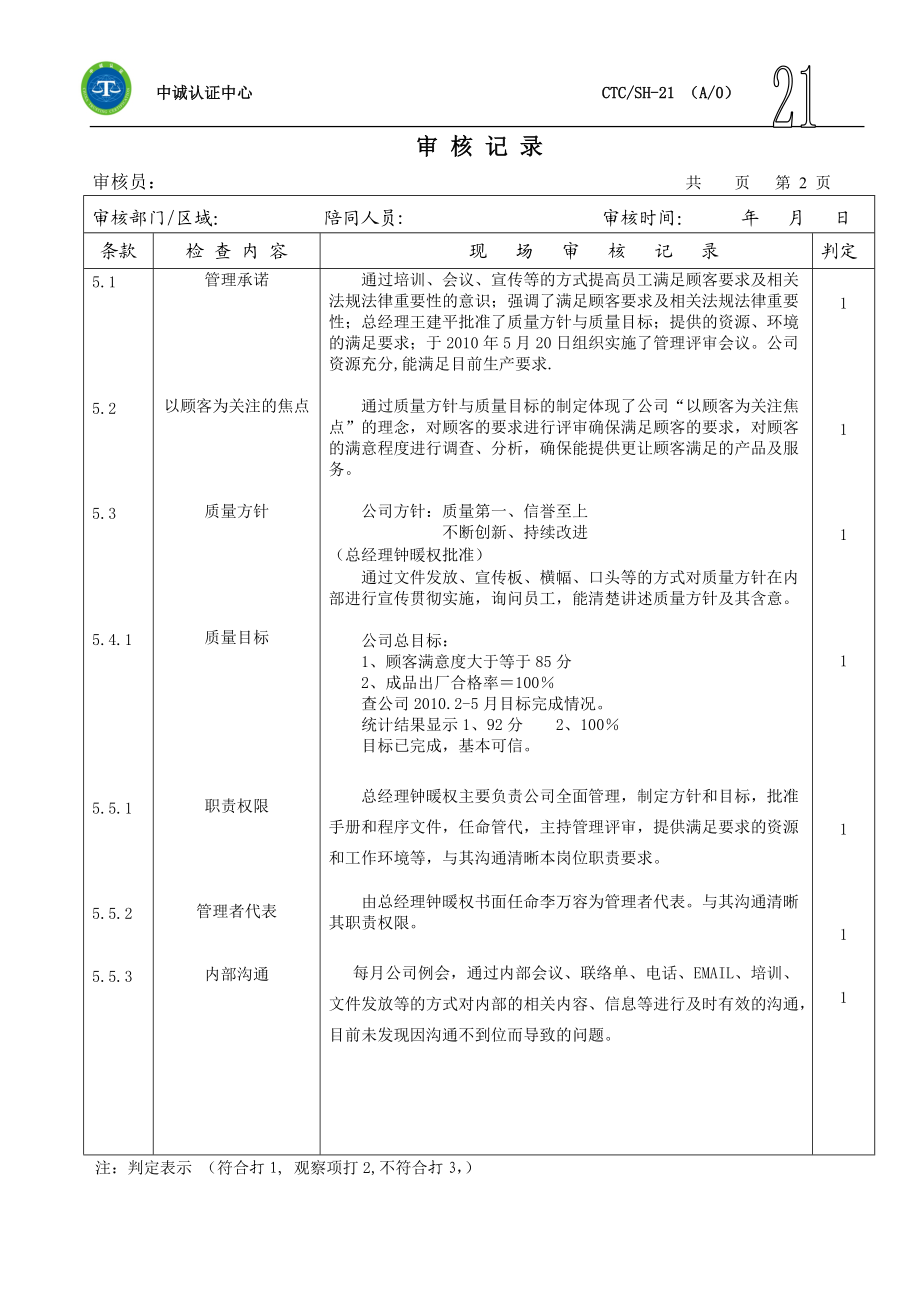 CTCSH21现场审核记录管理层.doc_第2页