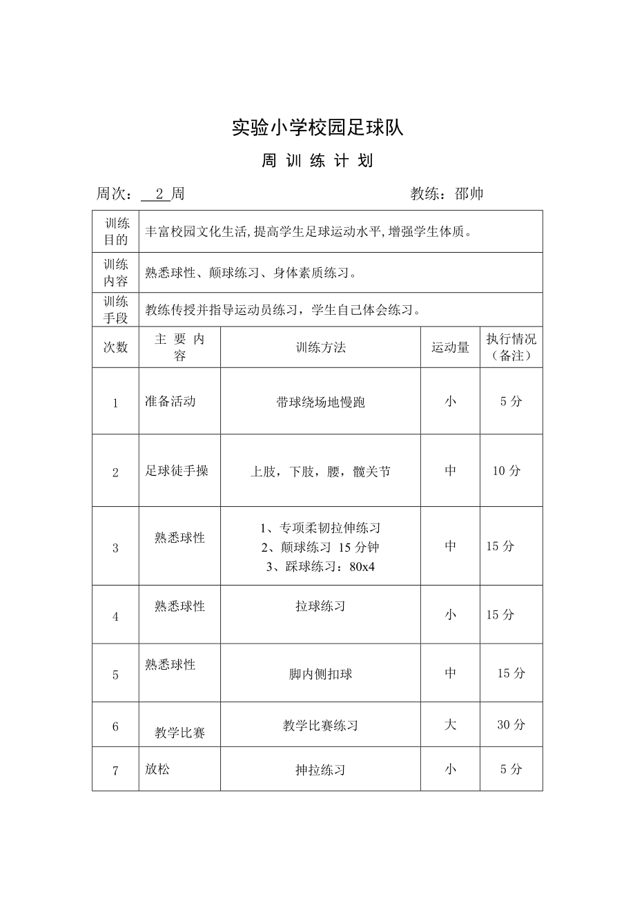 2021-2022年实验小学校园足球队训练计划.doc_第2页