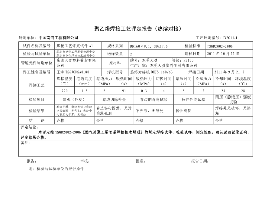 PE管道焊接工艺评定报告.doc_第1页