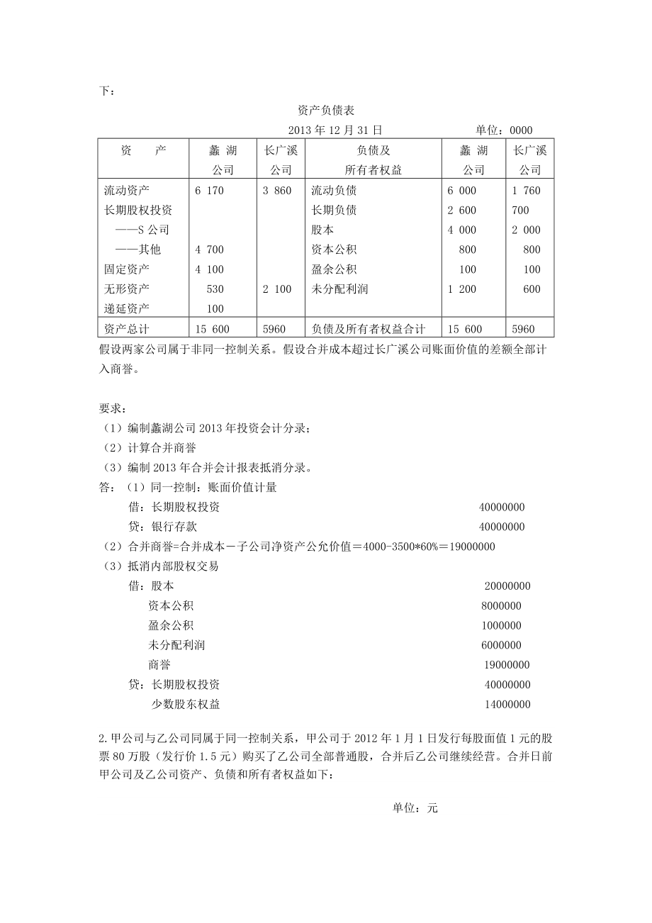 精品资料（2021-2022年收藏）江大高级财务会计大作业答案.doc_第2页