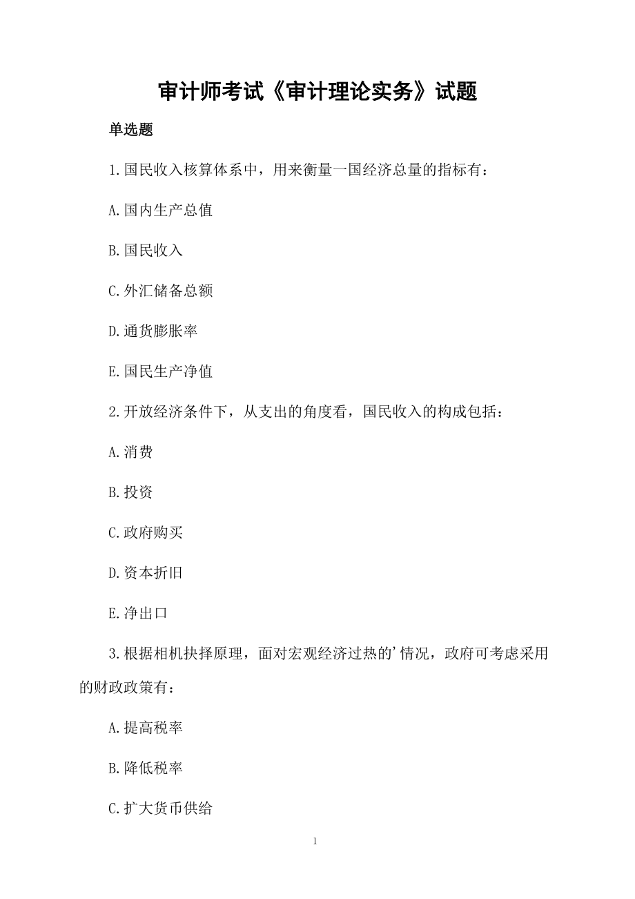 审计师考试《审计理论实务》试题.docx_第1页