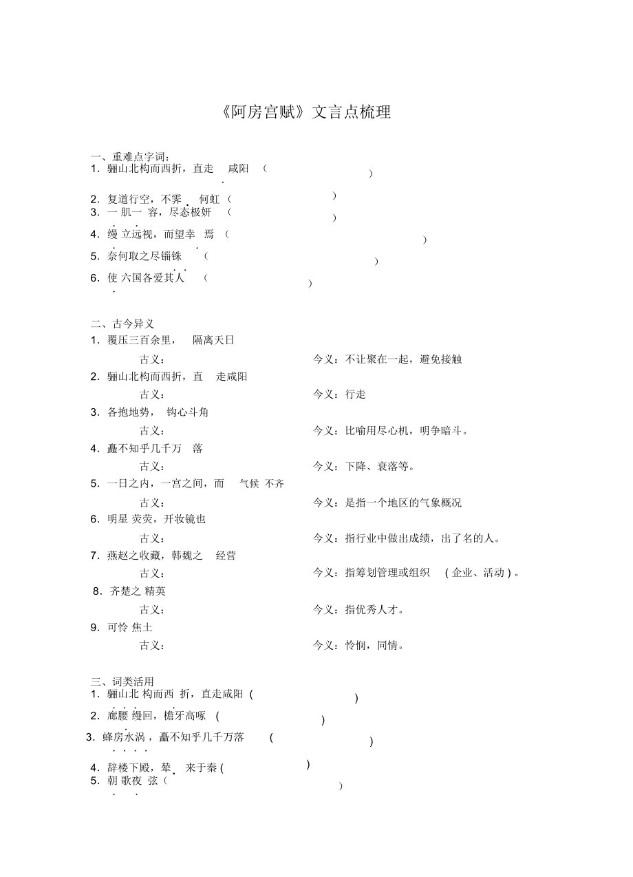 《阿房宫赋》文言点梳理(学生版).docx_第1页