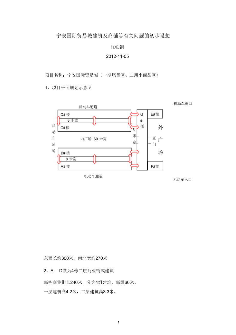 宁安国际贸易城建筑及商铺等有关问题的初步设想.docx_第1页