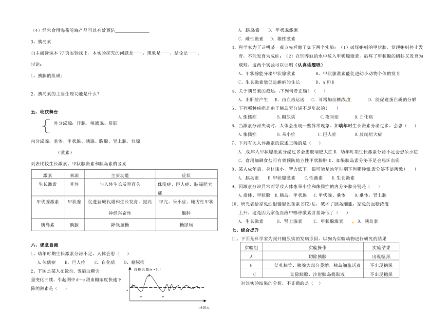 七年级生物第一节人体内的激素调节学案.doc_第2页