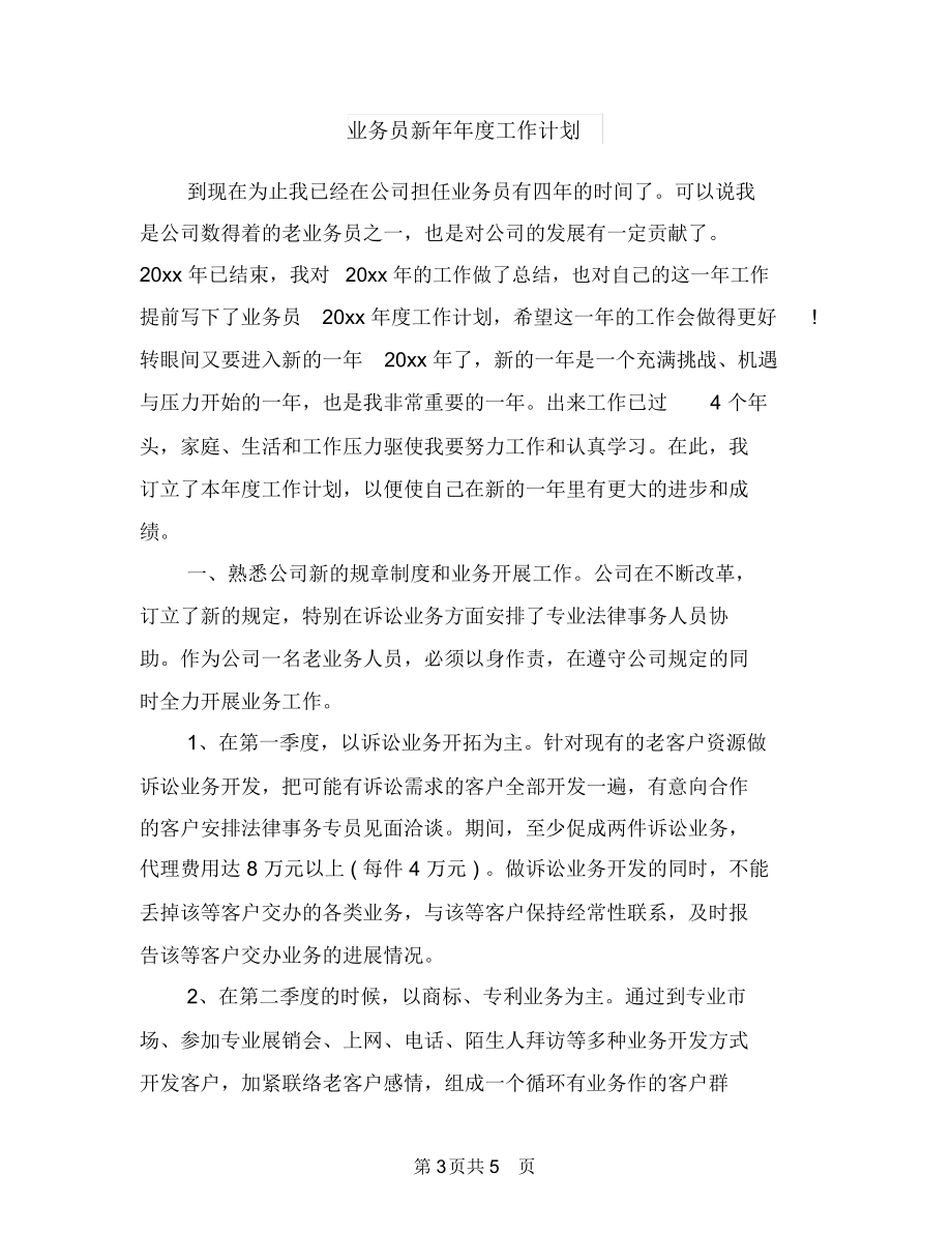 业务员新年工作计划样文与业务员新年年度工作计划汇编.docx_第3页