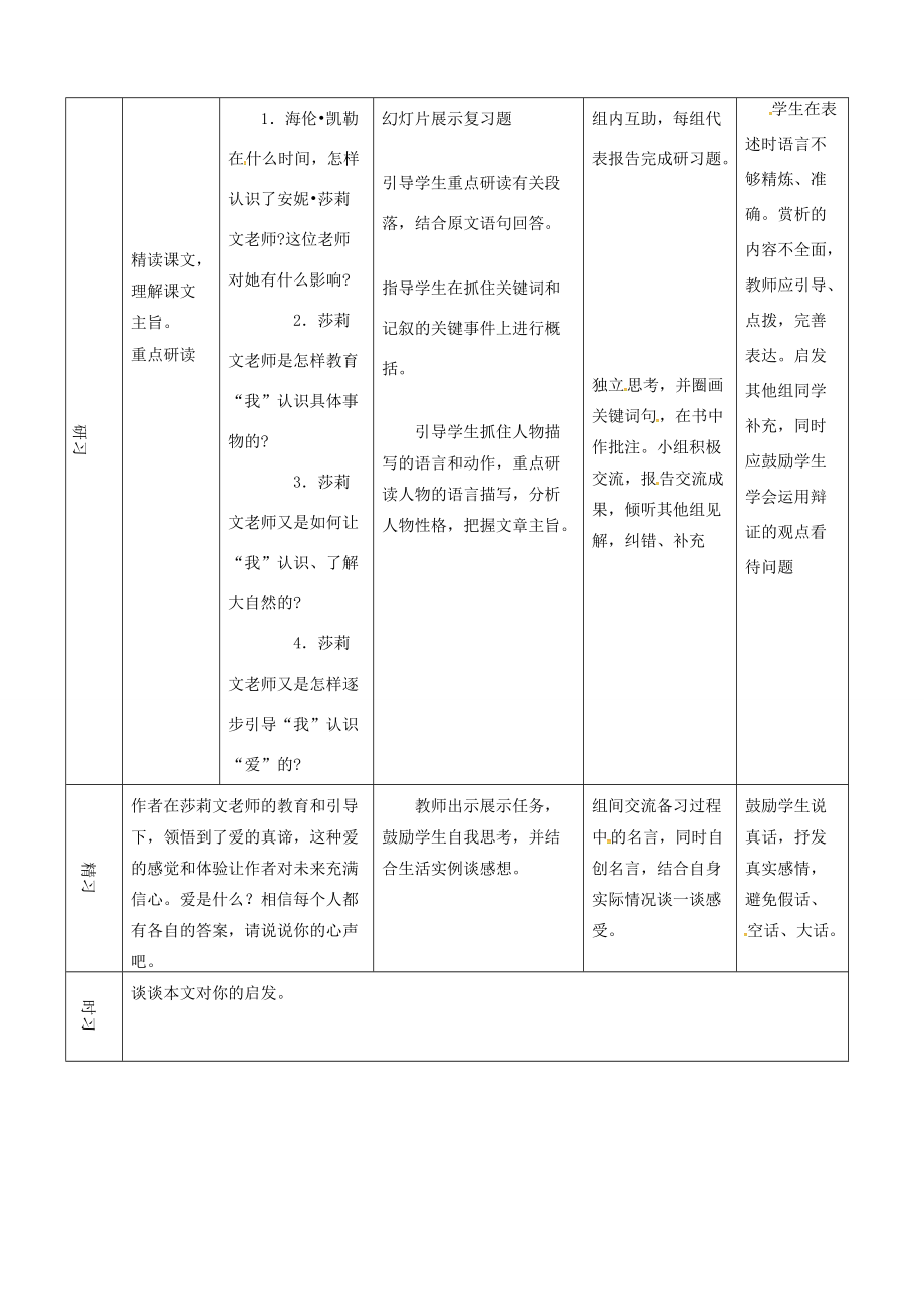 七年级语文上册 2.7《再塑生命的人》导学案 （新版）新人教版-（新版）新人教版初中七年级上册语文学案.doc_第3页