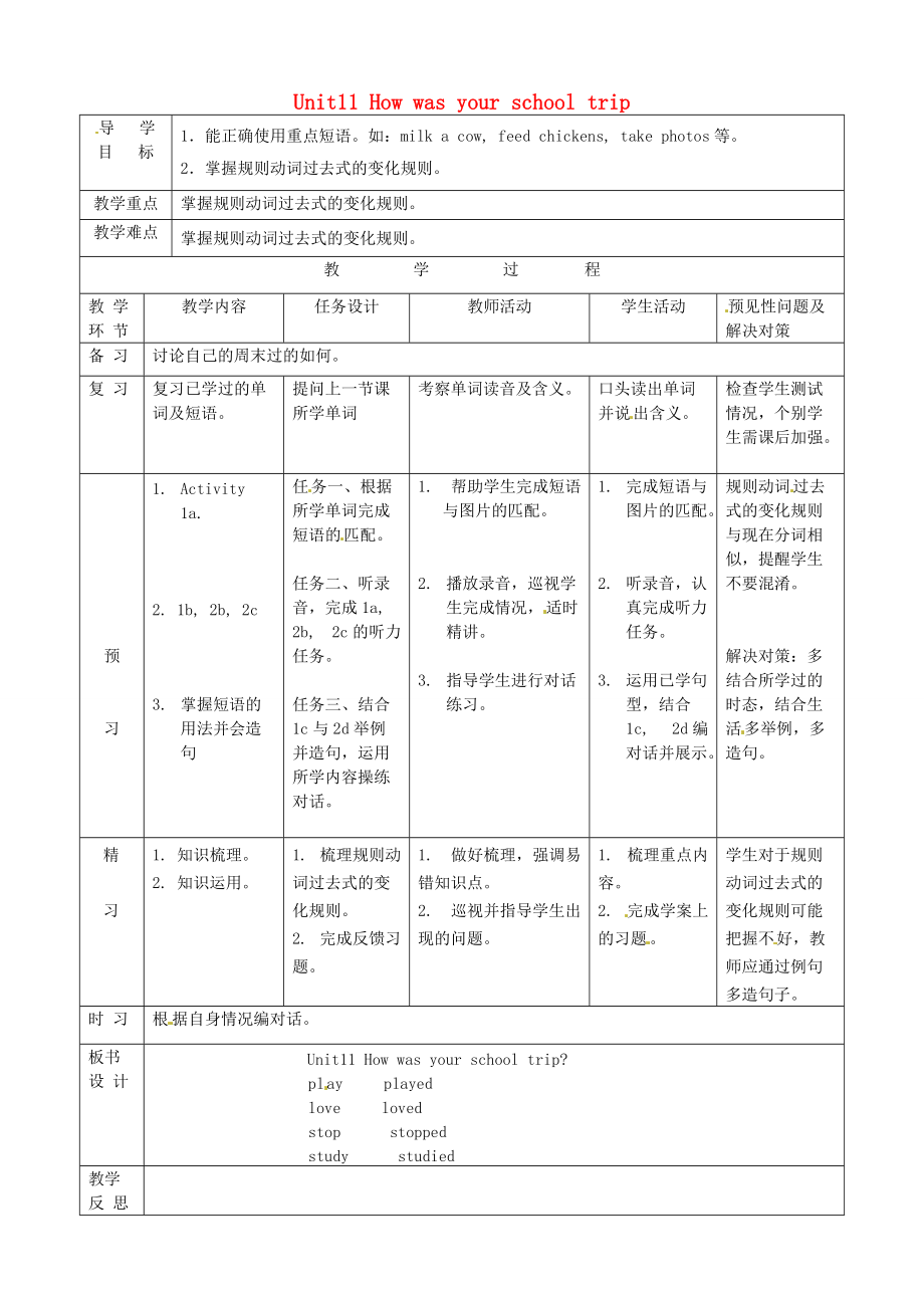 七年级英语下册 Unit 11 How was your school trip听说课导学案1 （新版）人教新目标版-（新版）人教新目标版初中七年级下册英语学案.doc_第1页