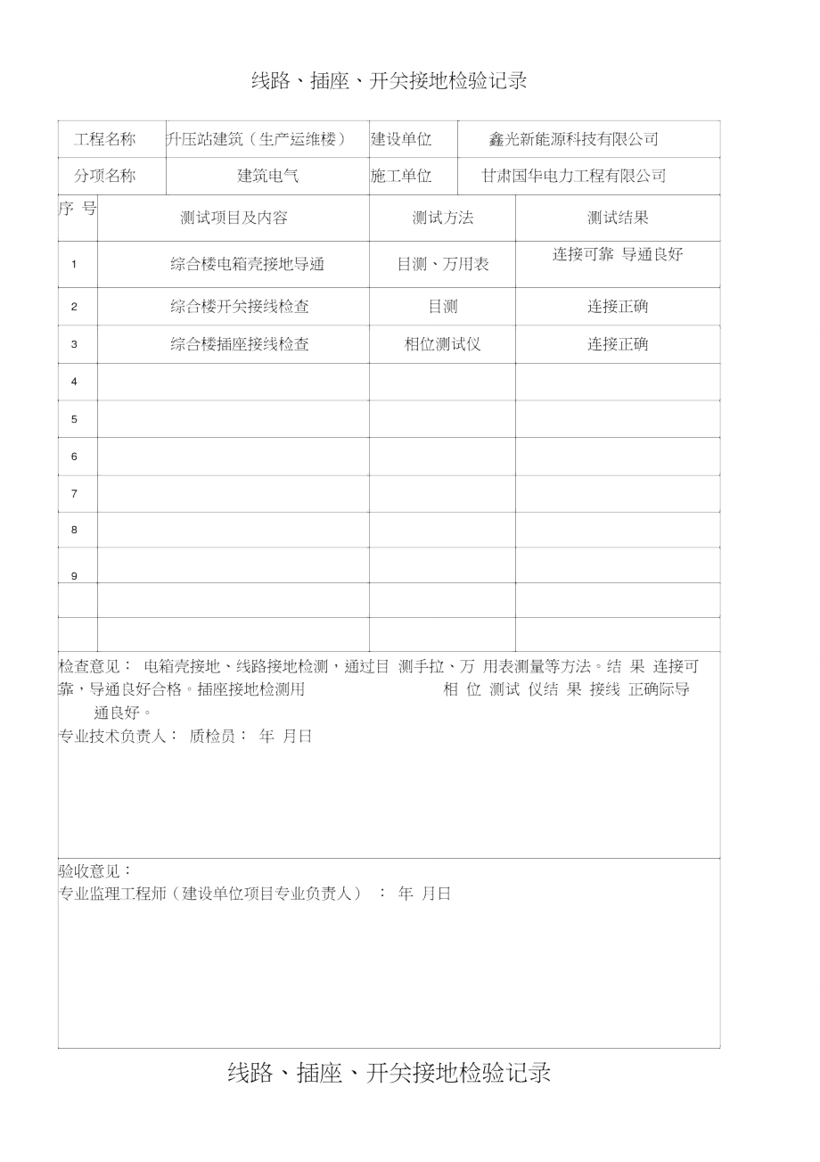 线路插座开关接地检验记录.doc_第1页