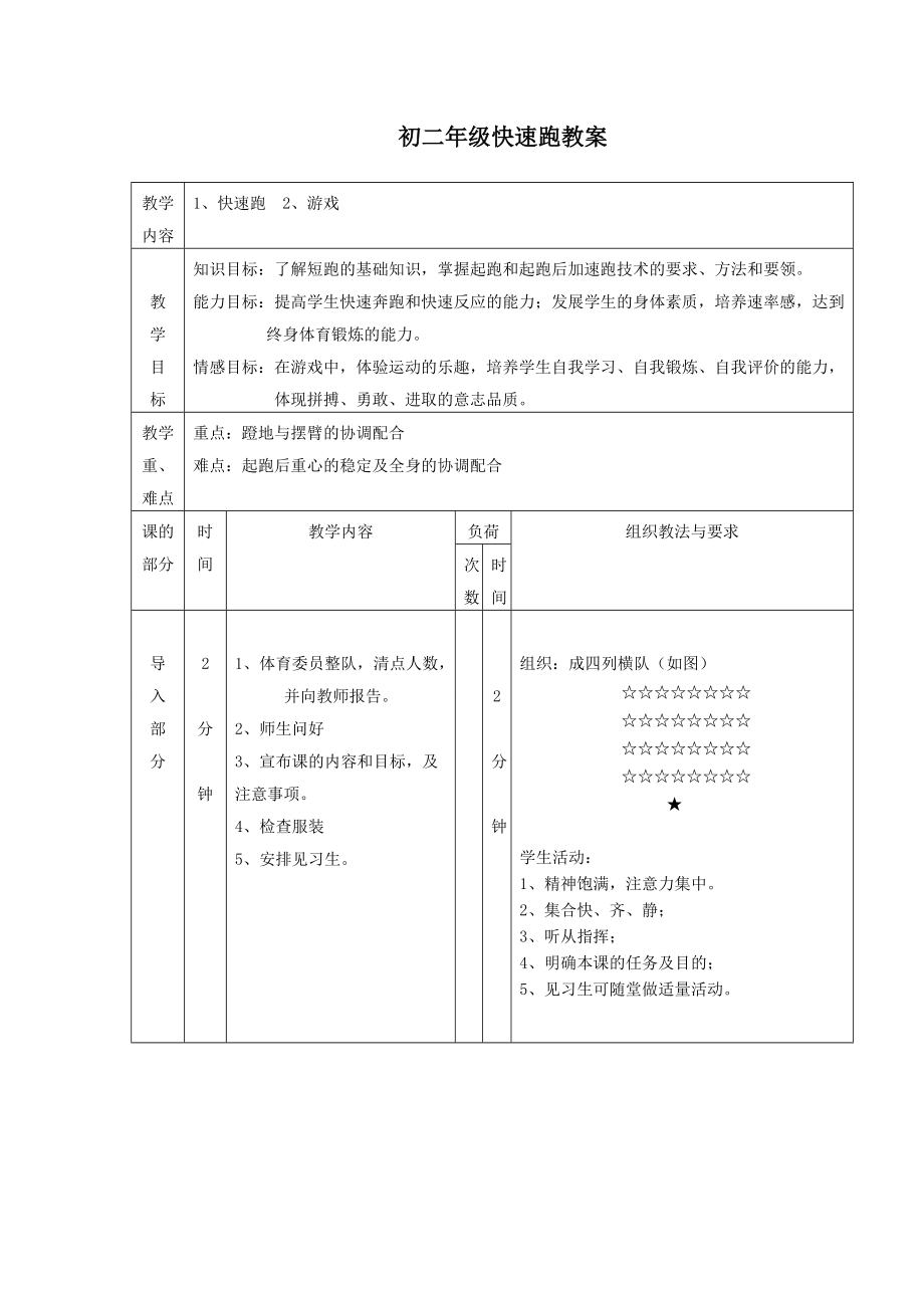 初中体育教案快速跑.doc_第2页