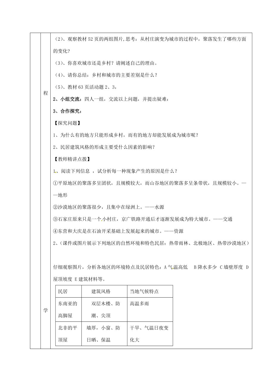 七年级地理上册 第3章 第4节 世界的聚落导学案 （新版）湘教版-（新版）湘教版初中七年级上册地理学案.doc_第2页