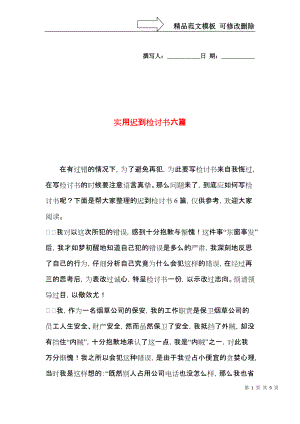 实用迟到检讨书六篇.docx