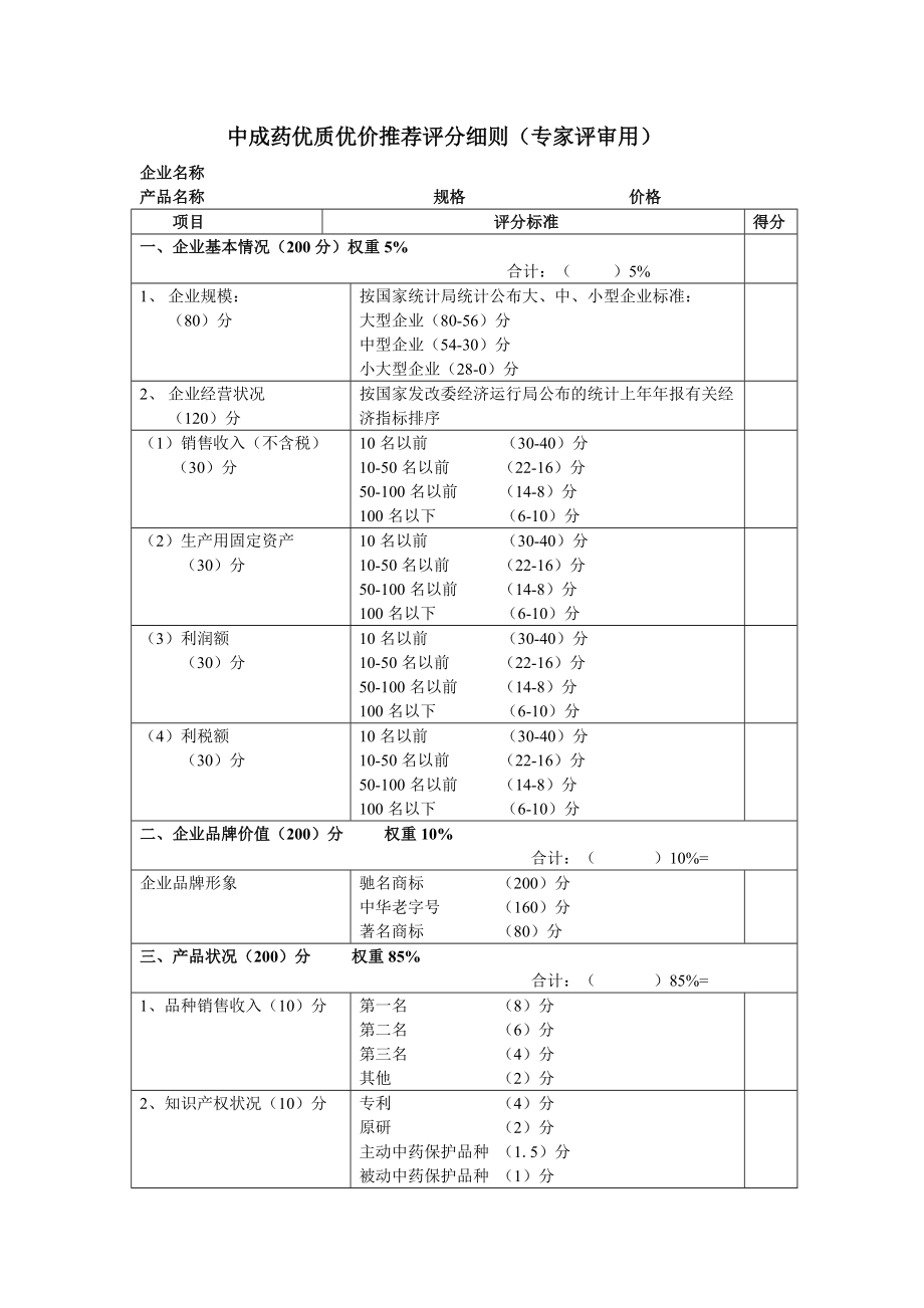 精品资料（2021-2022年收藏）中成药——优质优价评分细则.doc_第1页