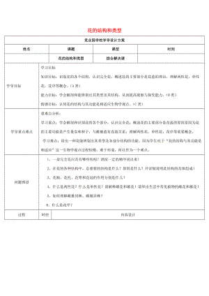 八年级生物上册 4.1.1 花的结构和类型导学案2 （新版）济南版-（新版）济南版初中八年级上册生物学案.doc