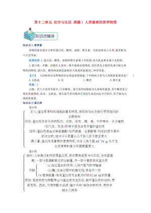 九年级化学下册 第十二单元 课题1 人类重要的营养物质导学案 （新版）新人教版-（新版）新人教版初中九年级下册化学学案.doc