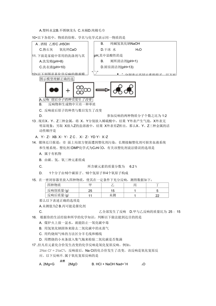 娄底市2021年初中毕业学业考试化学试题.docx_第2页