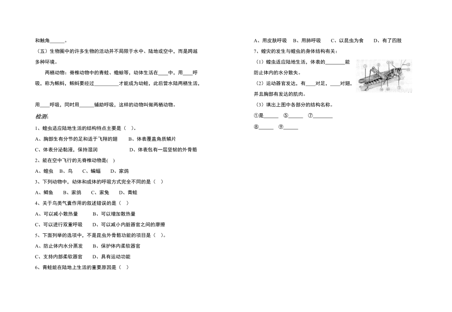 八年级生物 空中飞行的动物2 学案人教版.doc_第2页