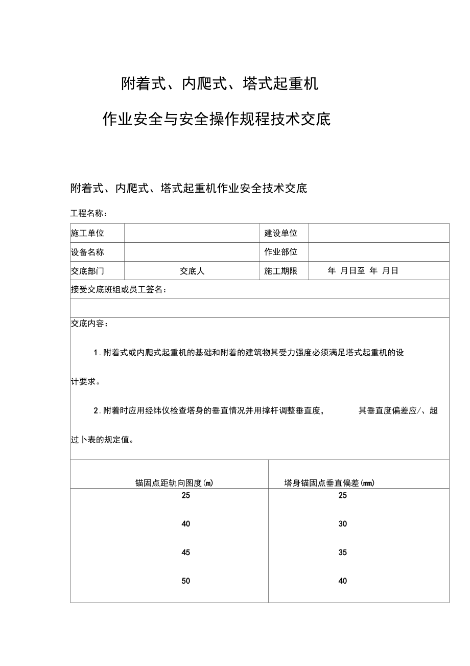 附着式、内爬式、塔式起重机作业安全与安全操作规程技术交底.docx_第1页