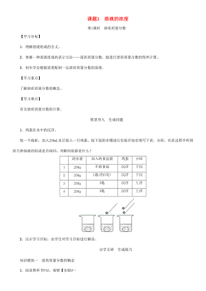 九年级化学下册 第9单元 溶液 课题3 溶液的浓度 第1课时 溶质质量分数学案 （新版）新人教版-（新版）新人教版初中九年级下册化学学案.doc