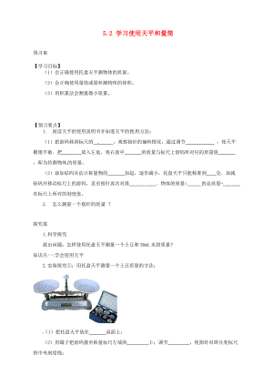 八年级物理全册 5.2 学习使用天平和量筒学案 （新版）沪科版-（新版）沪科版初中八年级全册物理学案.doc