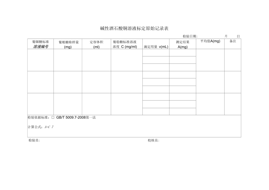 食品中还原糖的测定原始记录表.docx_第1页