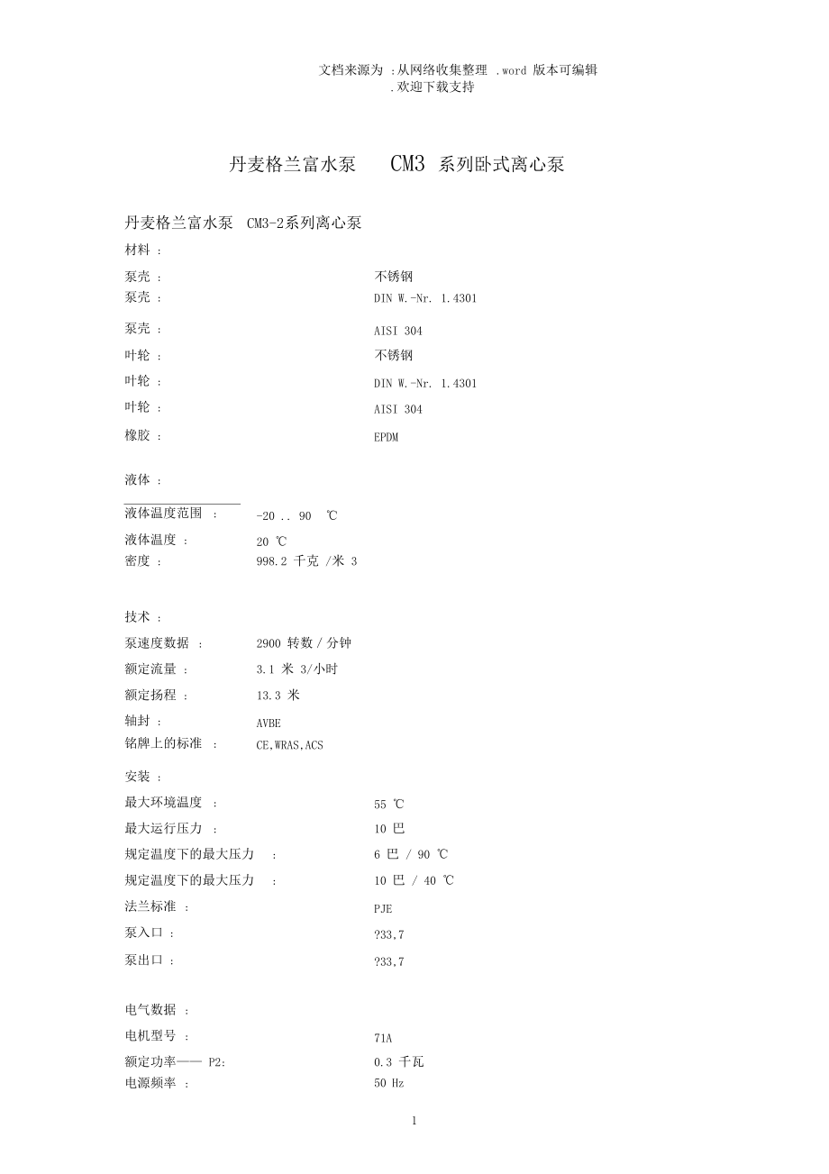 丹麦格兰富水泵CM3系列离心泵资料.docx_第1页