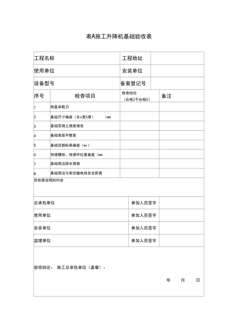 jgj215-施工升降机检查验收表(表a-f).docx_第1页