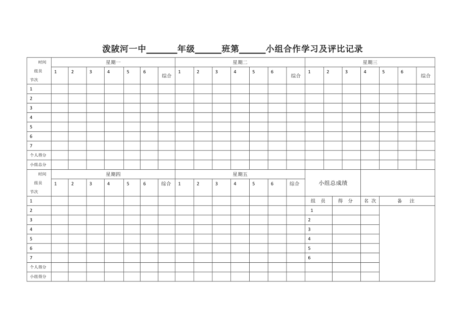 年级班第小组合作学习及评比记录.doc_第1页