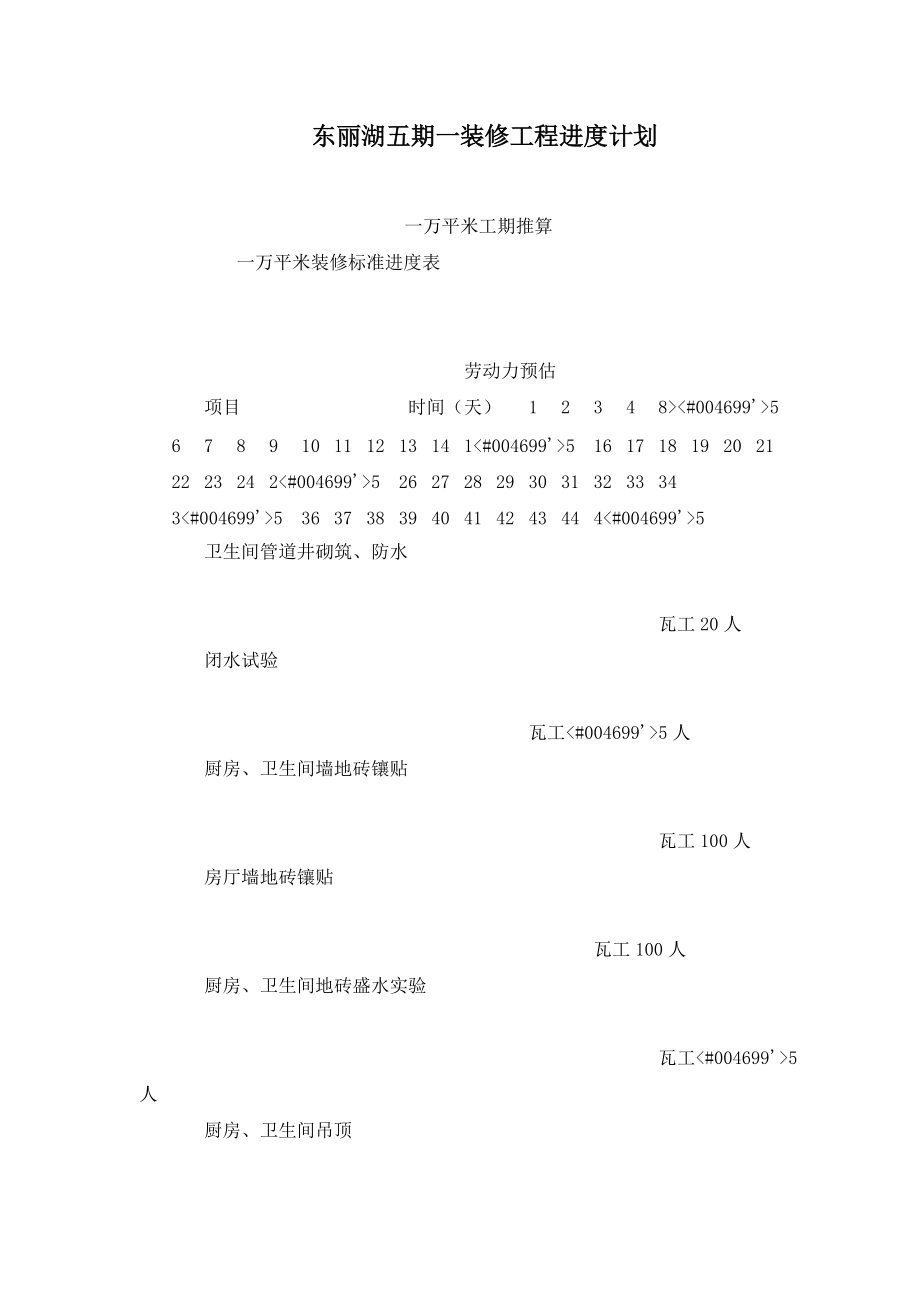 东丽湖五期一装修工程进度计划.doc_第1页