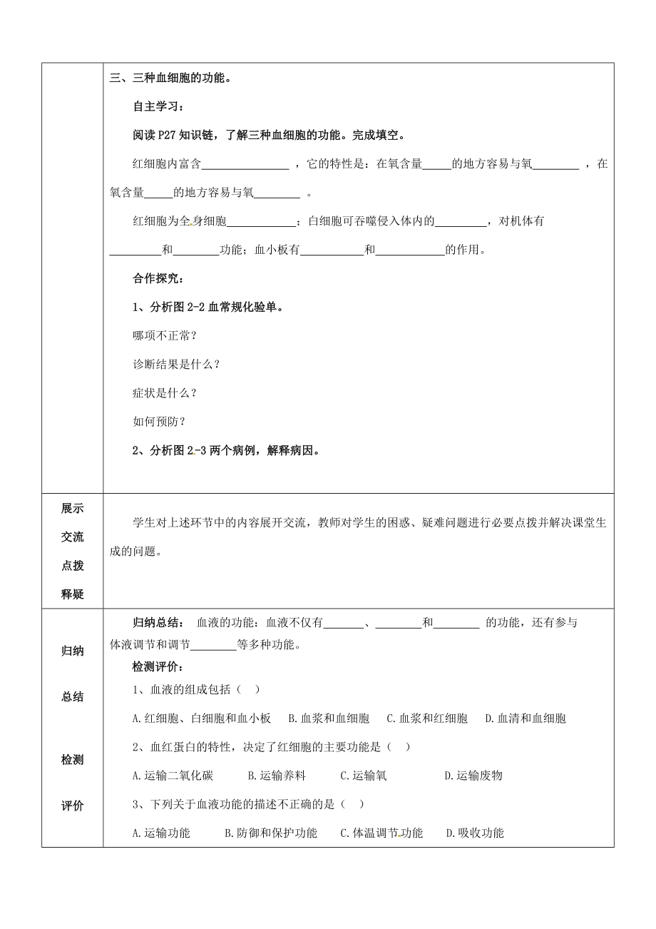 河北省石家庄市4七年级生物下册《21 物质运输的载体》学案 冀教版.doc_第2页