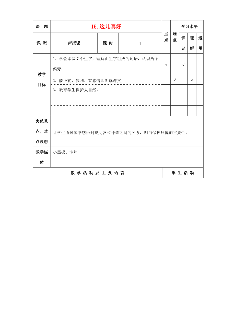 一年级语文下册 这儿真好 2教案 苏教版 教案.doc_第1页